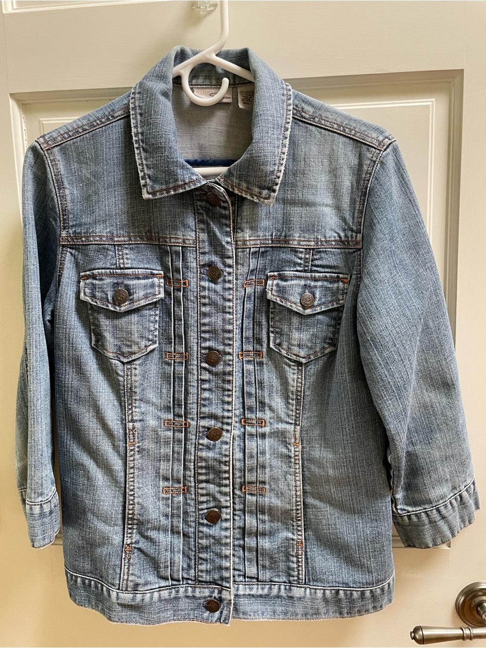 Chico’s Platinum Jean Jacket Size 1